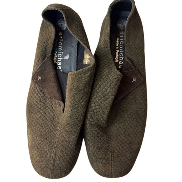 Eric Michael Womens Olive Green Woven Suede Shoes Slip-On Style Made In Portugal - Picture 1 of 8